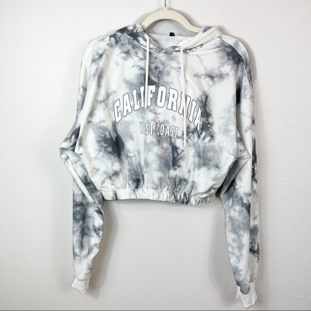 CALIFORNIA WEST COAST Cropped Tie Die Hoodie L